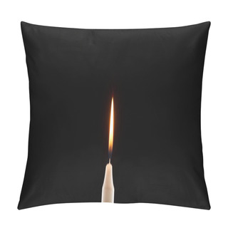 Personality  Burning White Candle Glowing Isolated On Black, Panoramic Shot Pillow Covers