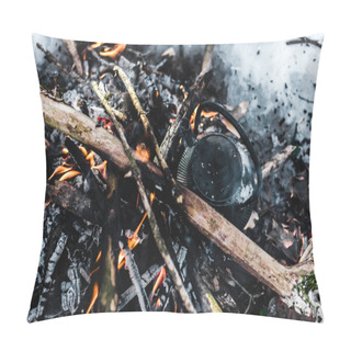 Personality  Top View Of Kettle With Smoke On Bonfire In Winter Forest Pillow Covers