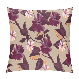 Personality  Art Floral Vector Seamless Pattern. Maroon Flowers Pillow Covers