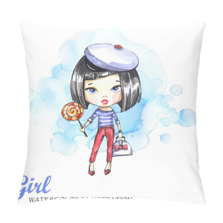 Personality  Illustration Young Girl With Bag Pillow Covers