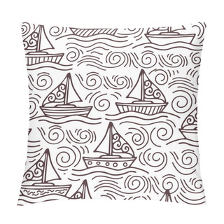 Personality  Inspiring Seamless Pattern With Ships And The Sea Waves Pillow Covers