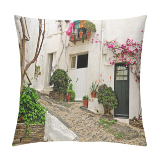Personality  View Of A Street Of Cadaques, Costa Brava, Spain Pillow Covers