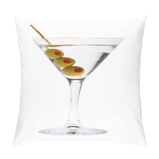 Personality  Elegant Martini Glass With Green Olive And Toothpick Isolated On White Pillow Covers