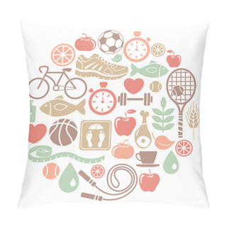 Personality  Round Card With Healthy Lifestyle Icons Pillow Covers