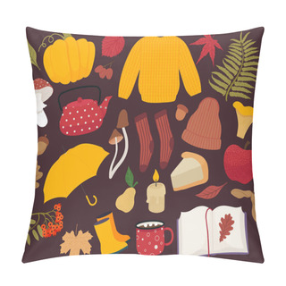 Personality  Autumn Set With Different Elements. Scrapbook Collection Of Fall Season Elements. Hand Drawn Vector Illustratio Pillow Covers