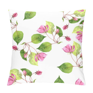 Personality  Seamless Pattern With Watercolor Pink Apple Tree Flowers Pillow Covers