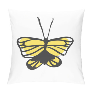 Personality Isolated Butterfly. Hand Drawn Vector Illustration. Decorative Elements For Design. Black Contour Drawing. Creative Ink Art Work Pillow Covers