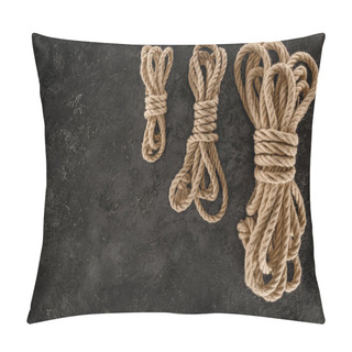 Personality  Top View Of Arrangement Of Tied Brown Marine Ropes On Dark Concrete Surface Pillow Covers