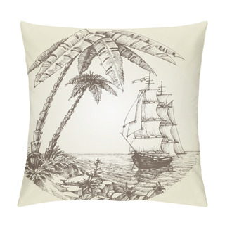 Personality  Sailing Boat On Sea And Tropical Island Destination Pillow Covers