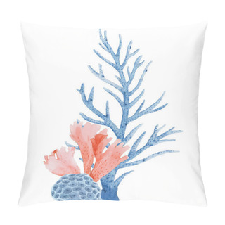 Personality  Beautiful Underwater Composition With Watercolor Sea Life Stock Illustrations. Pillow Covers