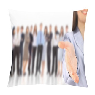 Personality  Portrait Of A Woman With An Open Hand Ready To Seal A Deal Pillow Covers