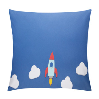 Personality  Clouds And Rocket On Blue Paper Background With Copy Space Pillow Covers
