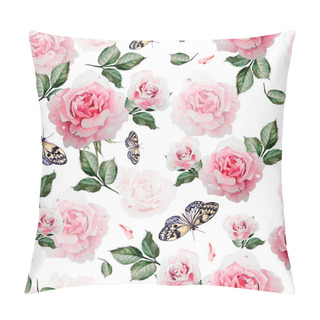 Personality  Pattern With Watercolor Realistic Roses, Butterflies And Plants. Pillow Covers