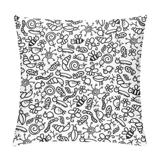 Personality  Insects World Black And White Seamless Pattern. Pillow Covers