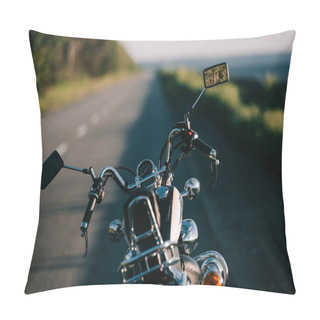 Personality  Cruiser Motorbike Standing On Empty Road Pillow Covers