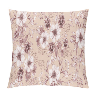 Personality  Watercolor Floral Vintage Seamless Pattern On Luxury Neuitral Print. Hand Painted Monochrome Floral Pattern. Delicate Bouquet Watercolor Handpainted Pillow Covers