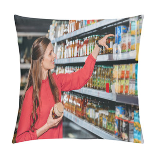Personality  Smiling Woman Choosing Products In Hypermarket Pillow Covers