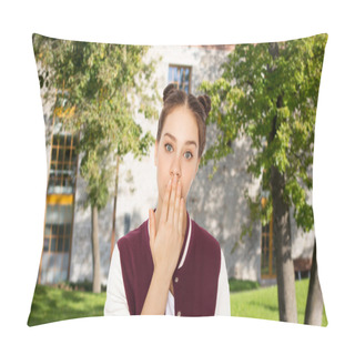 Personality  Confused Student Girl Covering Her Mouth By Hand Pillow Covers