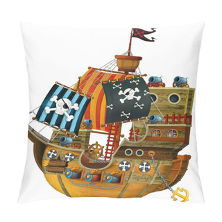Personality  Cartoon Pirate Ship With Cannons On White Background - Illustration For The Children Pillow Covers