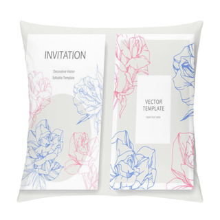 Personality  White Cards With Rose Flowers. Wedding Cards With Floral Decorative Engraved Ink Art. Thank You, Rsvp, Invitation Elegant Cards Illustration Graphic Set Banners.  Pillow Covers