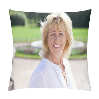 Personality  Portrait Of Serene Mature Woman In The Summer Park  Pillow Covers