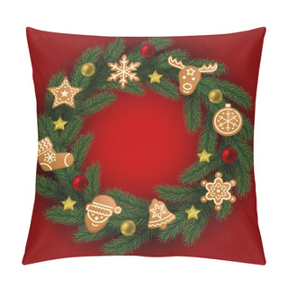 Personality  Christmas And New Year Round Frame From Fir Tree Pillow Covers