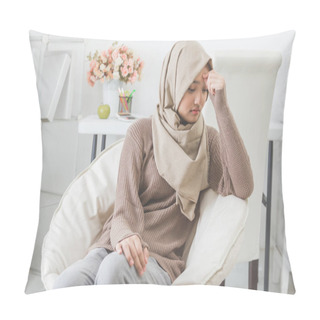 Personality  Young Asian Woman Hold Her Head Thinking About Something  Pillow Covers