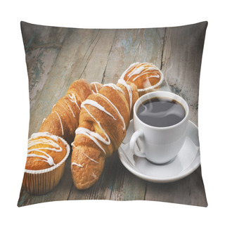 Personality  Coffee With Muffins And Croissants Pillow Covers
