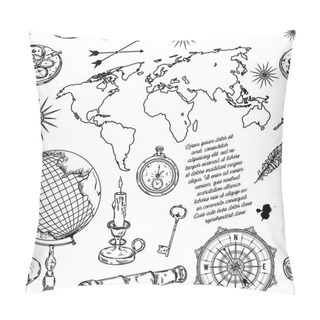 Personality  Seamless Pattern With Globe, Compass, World Map And Wind Rose. Vintage Science Objects Set In Steampunk Style. Vector Illustration Pillow Covers