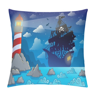 Personality  Pirate Ship Silhouette Near Coast 1 Pillow Covers