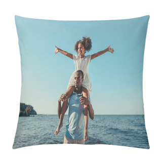 Personality  African American Father Carrying Daughter On Beach Pillow Covers