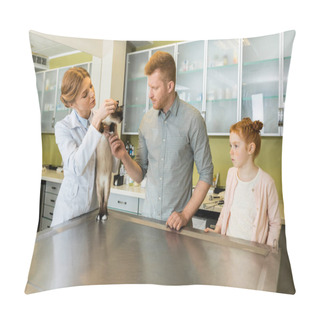 Personality  Man And His Daughter At Veterinary Doctor Pillow Covers