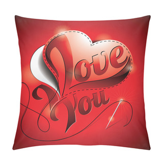 Personality  Valentines Day Illustration With Love You Title And Sewing Heart Pillow Covers