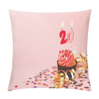 Personality  20th Birthday Cupcake With Candle And Sprinkles Pillow Covers