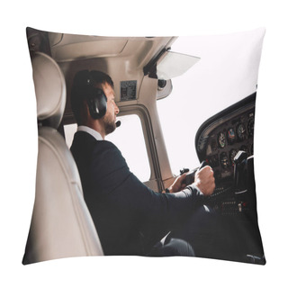 Personality  Pilot In Formal Wear Sitting In Plane And Holding  Pillow Covers
