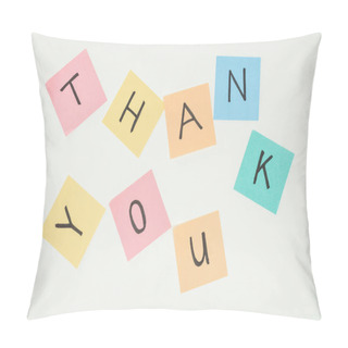Personality  Colorful Sticky Notes Spelling Thank You On Lace With Clothespins Isolated On White Background Pillow Covers