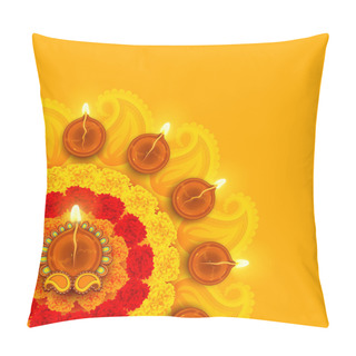 Personality  Decorated Diwali Diya On Flower Rangoli Pillow Covers