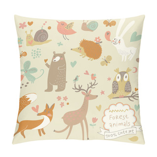 Personality  Cartoon Set Of Cute Wild Animals In The Forest Pillow Covers