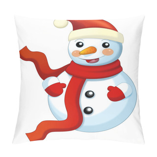 Personality  Happy Cartoon Snowmen - Smiling And Watching - Isolated - Illustration For Children Pillow Covers