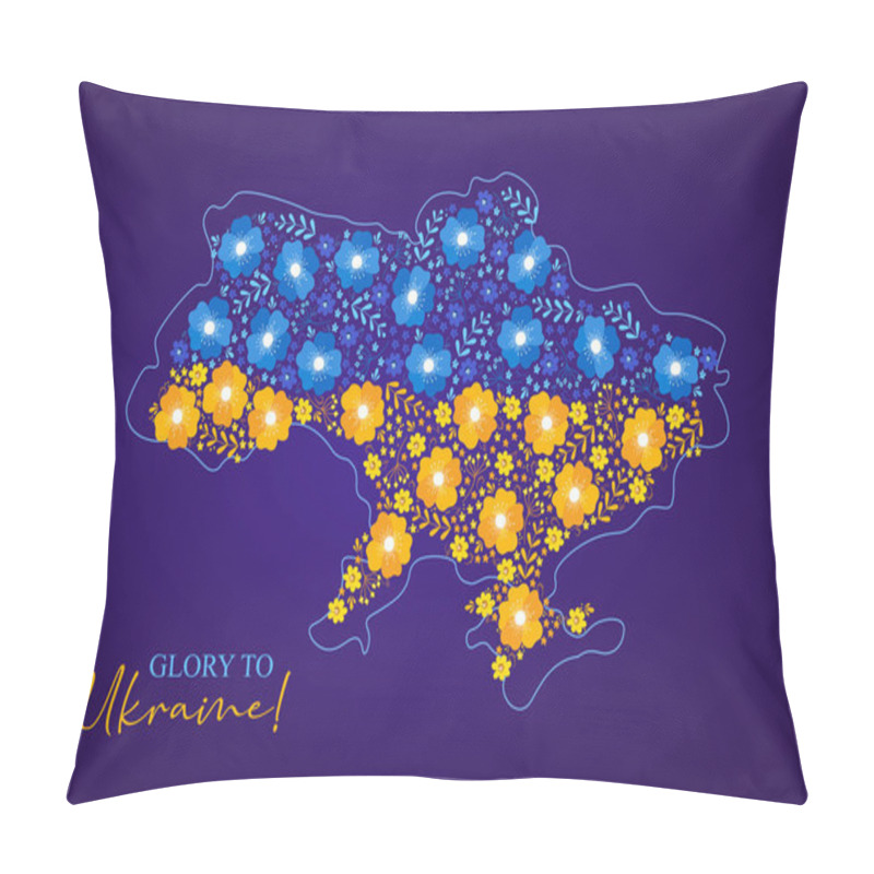 Personality  Ukrainian map with the lettering Glory to Ukraine! Concept of support Ukraine. Vector illustration pillow covers