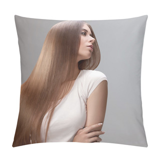 Personality  Long Hair. Beautiful Woman With Healthy Brown Hair. Pillow Covers