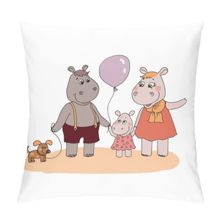 Personality  Happy Fun Hippopotamus Family Pillow Covers