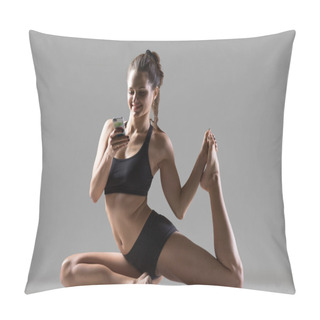 Personality  Yogi Girl Using Smartphone Pillow Covers