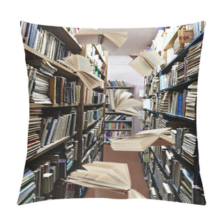 Personality  Flying Books On Library Bookshelves   Pillow Covers