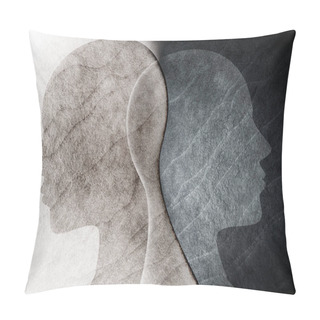 Personality  Bipolar Disorder Mind Mental Concept. Change Of Mood. Emotions. Split Personality. Dual Personality. Head Silhouette Of Man On Black And White Background Pillow Covers