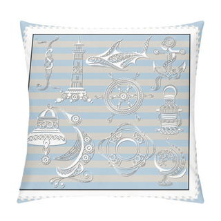 Personality  Set Of Graphic Illustration With A Nautical Theme 1 Pillow Covers