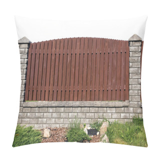 Personality  Fence Fragment From Planks And Bricks Pillow Covers
