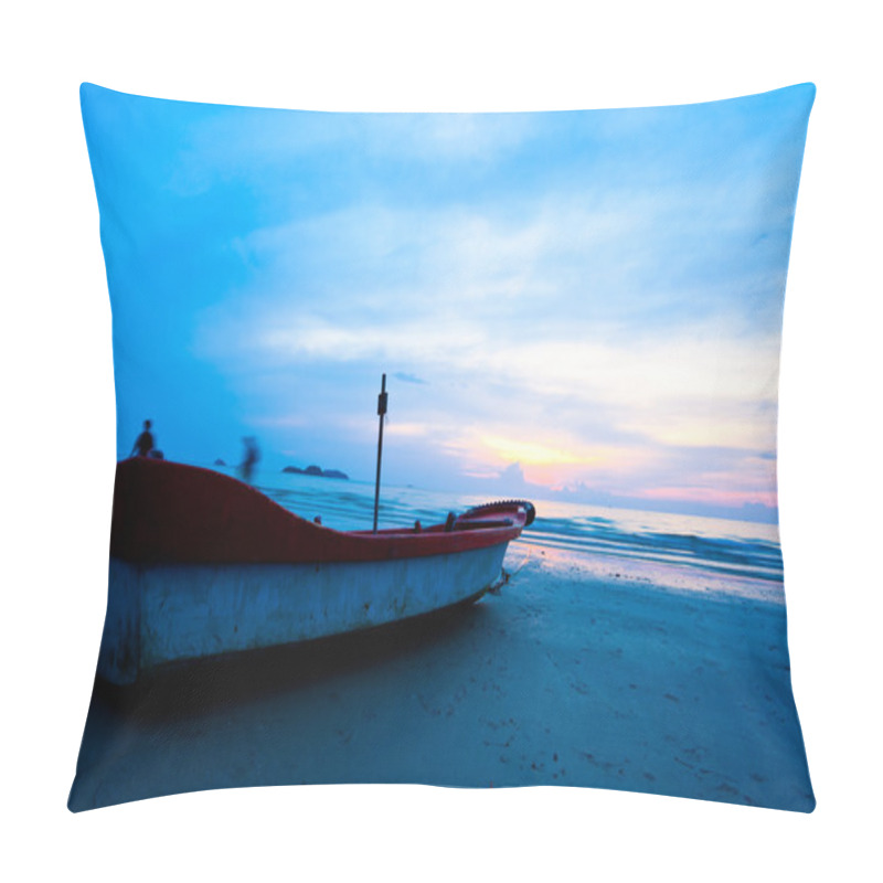 Personality  Fishing boat on beach on sunset pillow covers