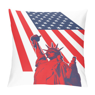 Personality  Engraving Liberty Illustration With USA Flag On White BG Pillow Covers
