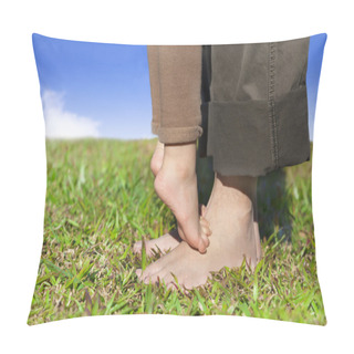 Personality  Family Feet On The Grass With Cloud Background Pillow Covers